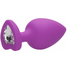 Фиолетовая анальная пробка с прозрачным стразом Extra Large Diamond Heart Butt Plug - 9,5 см.